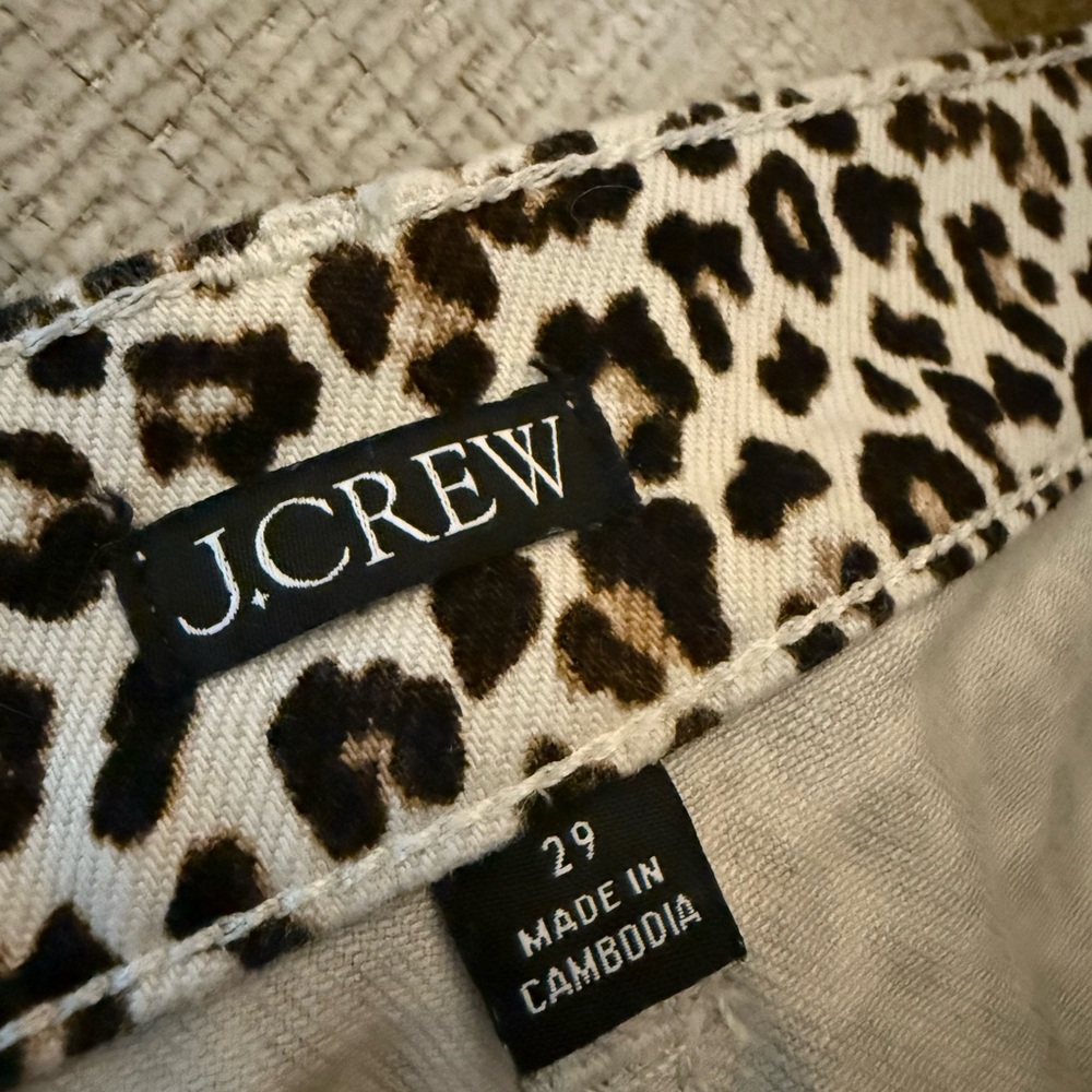 J. Crew Cropped Pants with Leopard Trim in Cream and Brown